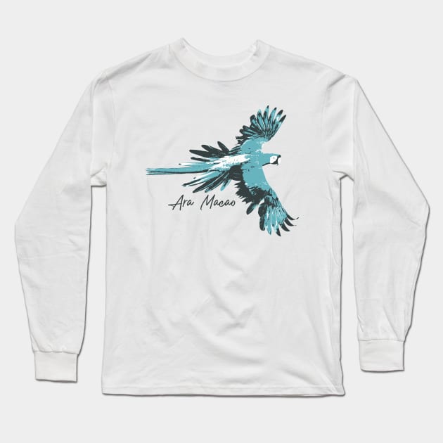 Ara Macao Bird Illustration Long Sleeve T-Shirt by giantplayful